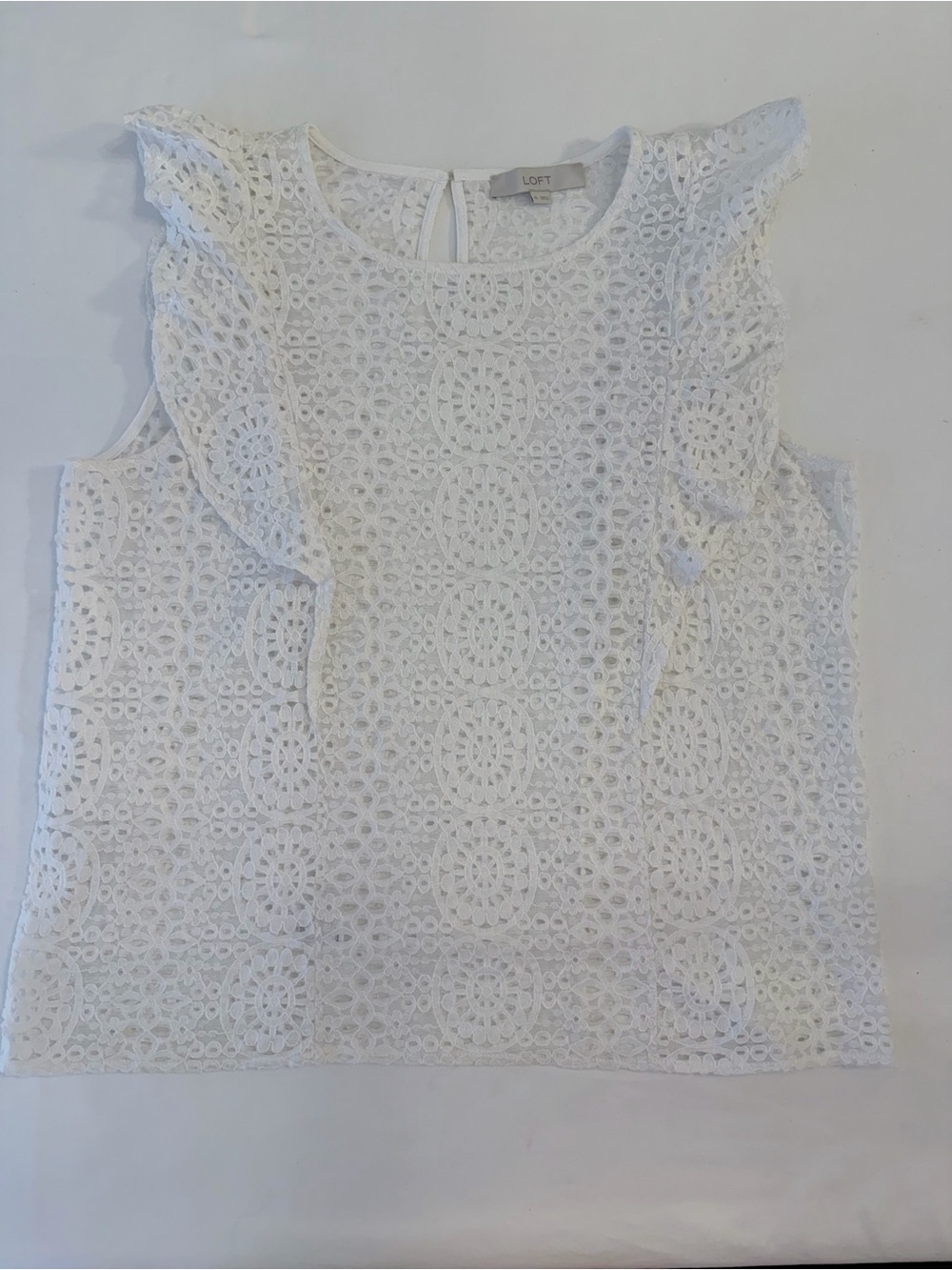 LOFT White Eyelet Ruffle Sleeve Top Size XL